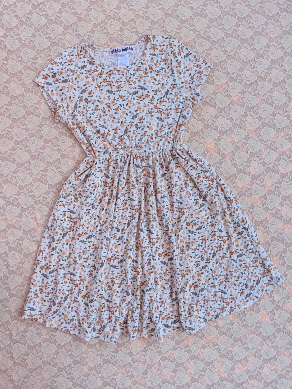 Ellie Belle ribbed floral yellow green short sleeve dress with pockets VGUC 10